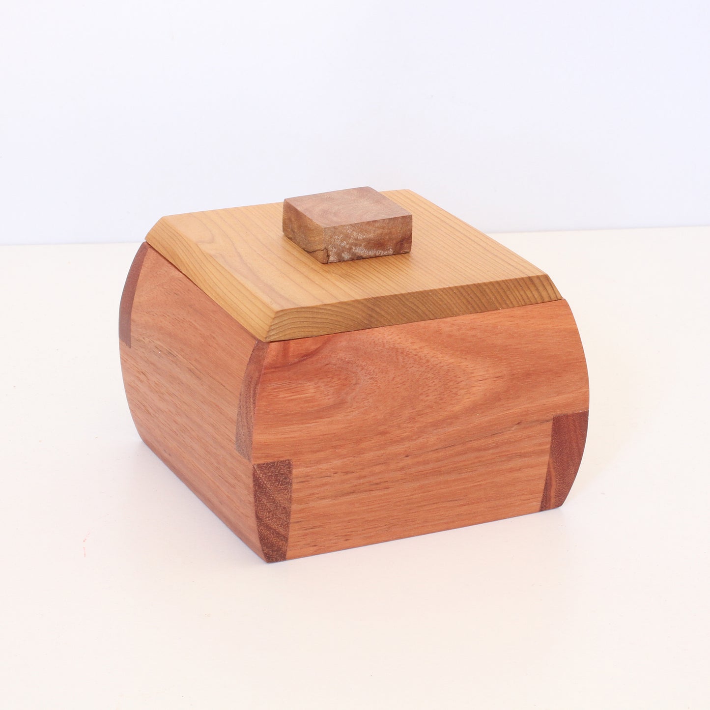 Handcrafted Wooden Keepsake Curved Square Box - Australian Timbers: Sassafras, Myrtle, Cedar