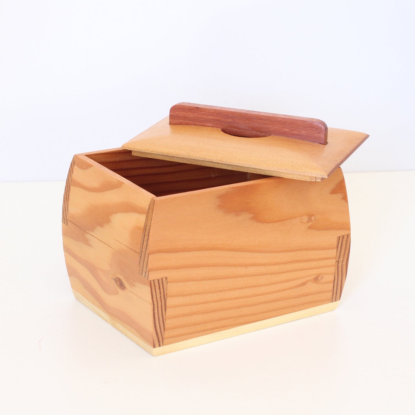 Handcrafted Wooden Keepsake Curved Box - Australian Timbers: Oregon, Myrtle, Cherry, Huon Pine