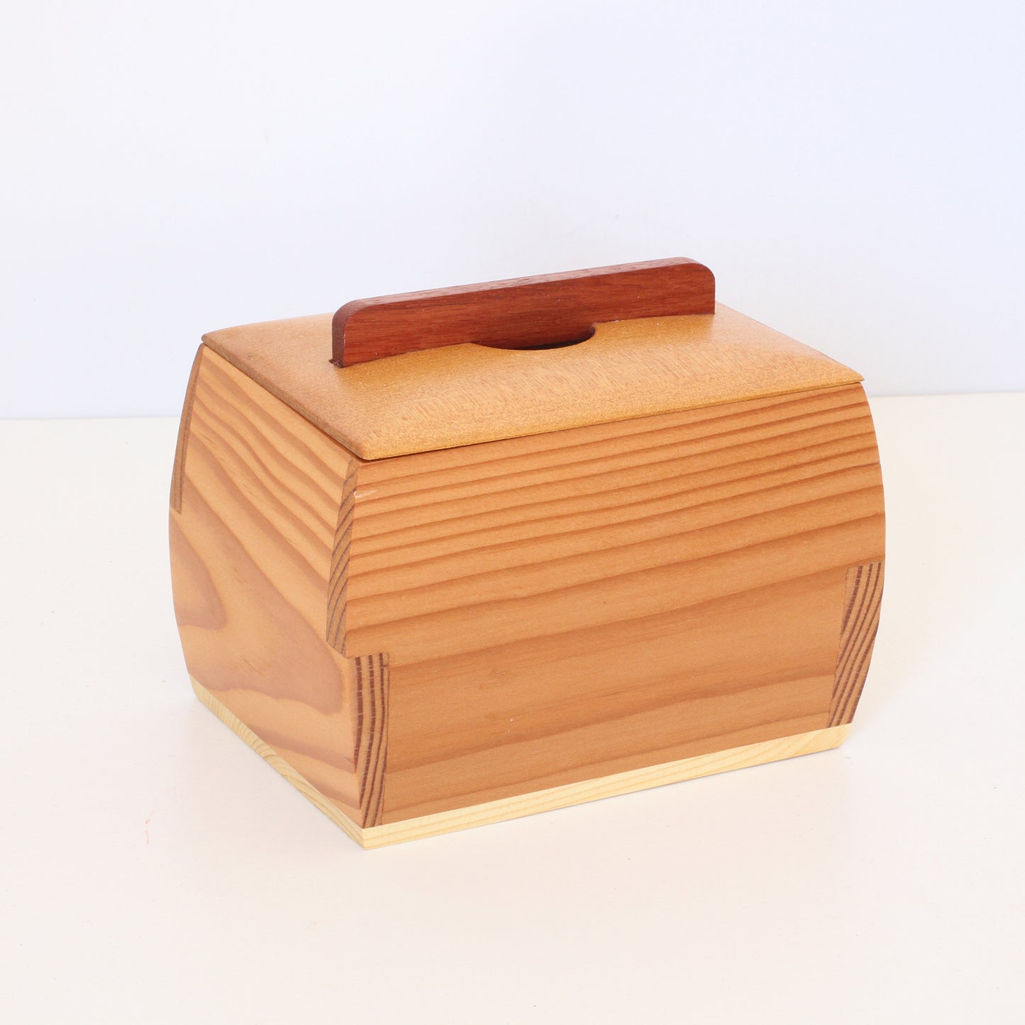 Handcrafted Wooden Keepsake Curved Box - Australian Timbers: Oregon, Myrtle, Cherry, Huon Pine