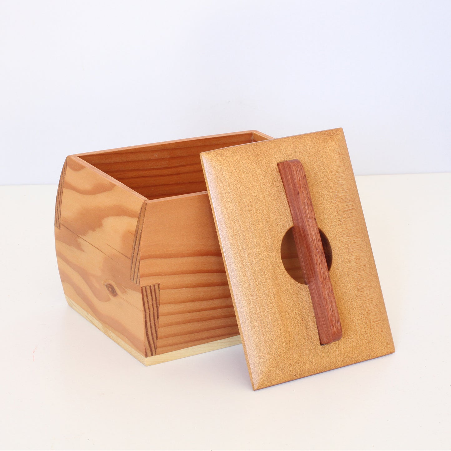 Handcrafted Wooden Keepsake Curved Box - Australian Timbers: Oregon, Myrtle, Cherry, Huon Pine