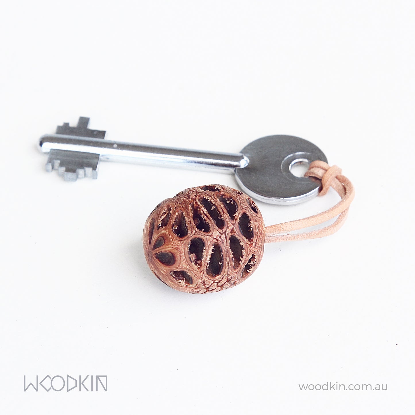 Banksia Pod Keyring on leather chord - Australian Gift