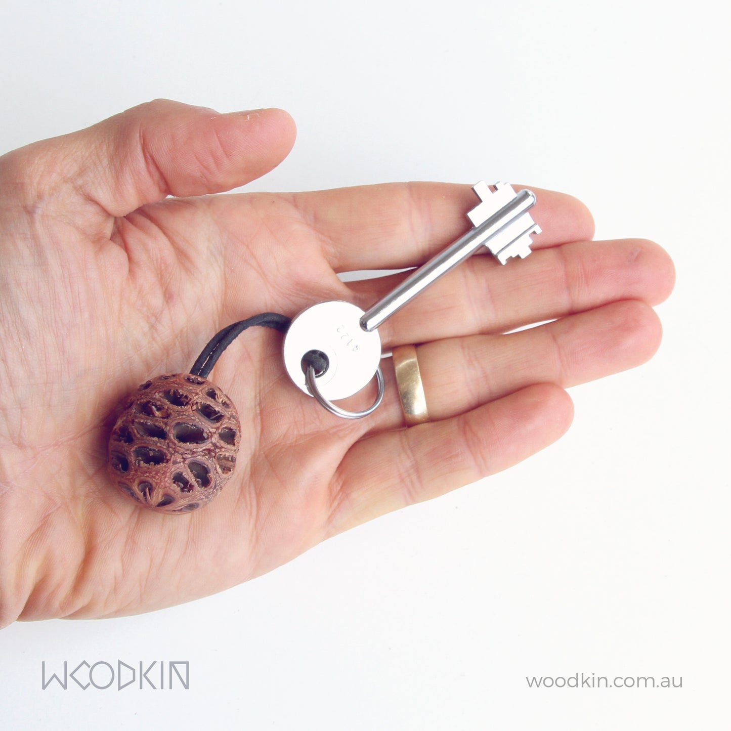 Banksia Pod Keyring on leather chord - Australian Gift